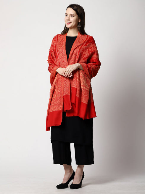 Women's Aari Embroidery Jammawar Wool Shawl